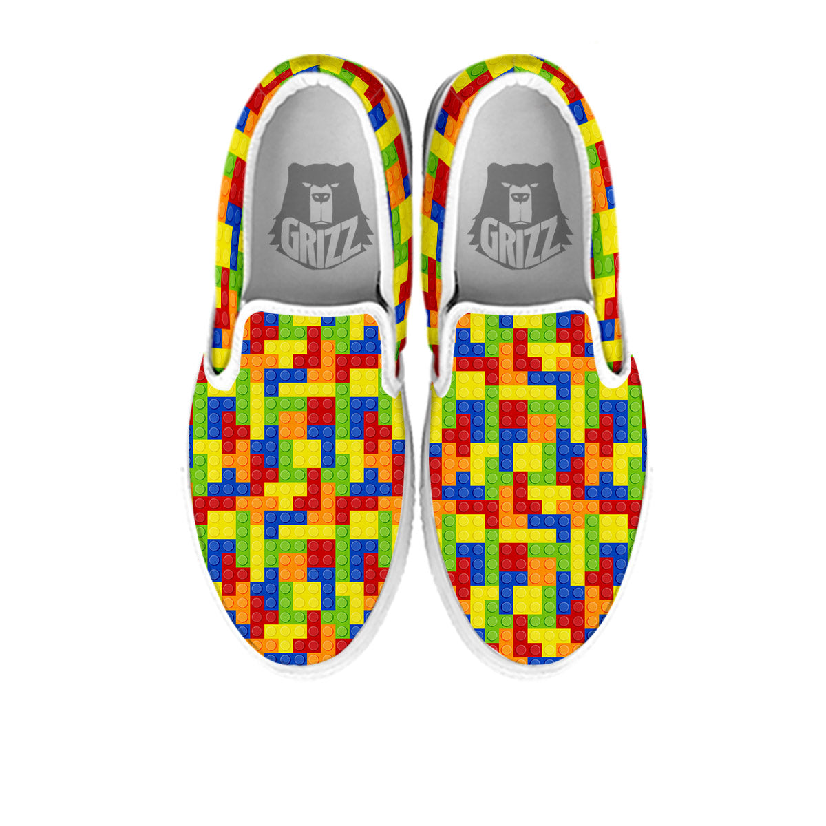 Building Blocks Colorful Print Pattern White Slip On Shoes-grizzshop