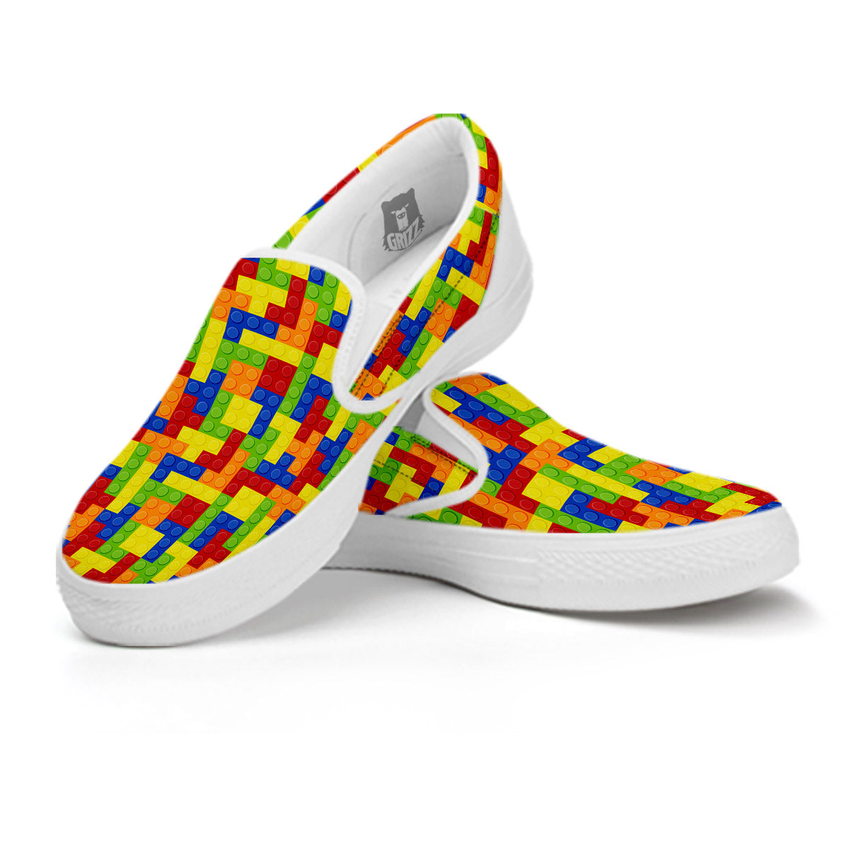 Building Blocks Colorful Print Pattern White Slip On Shoes-grizzshop