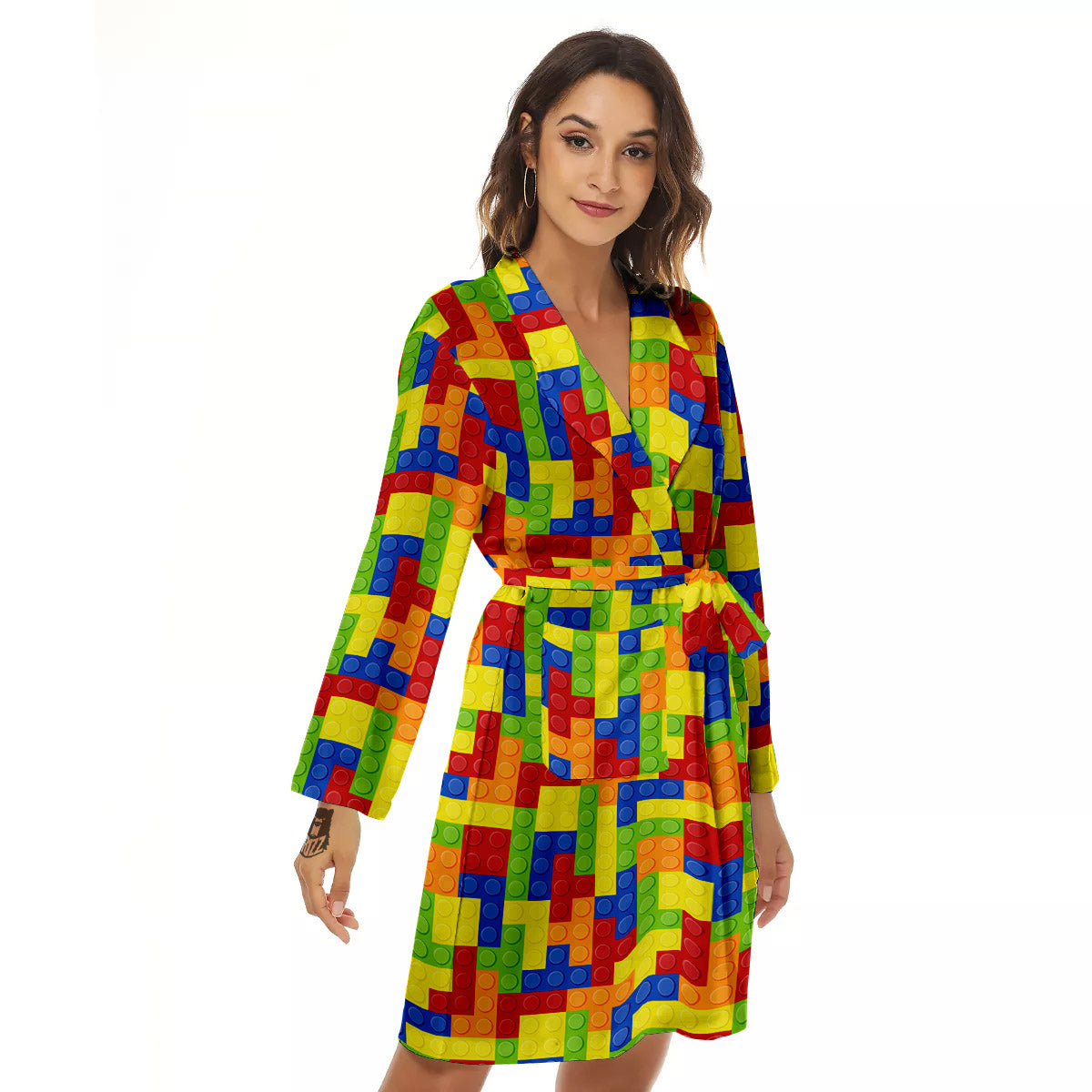Building Blocks Colorful Print Pattern Women's Robe-grizzshop