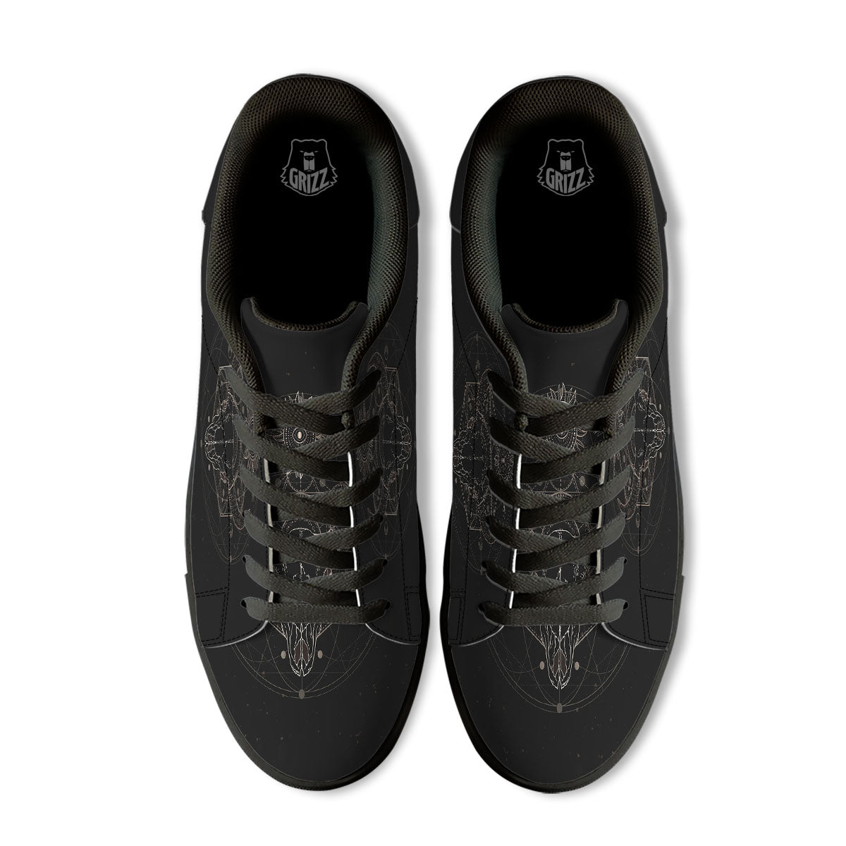 Bull Skull Geometric Print Black Low Top Sneakers-grizzshop