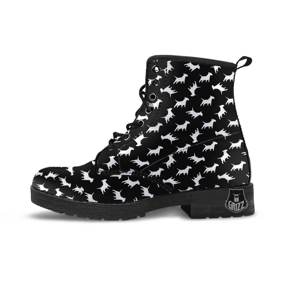 Bull Terrier Black Print Pattern Leather Boots-grizzshop