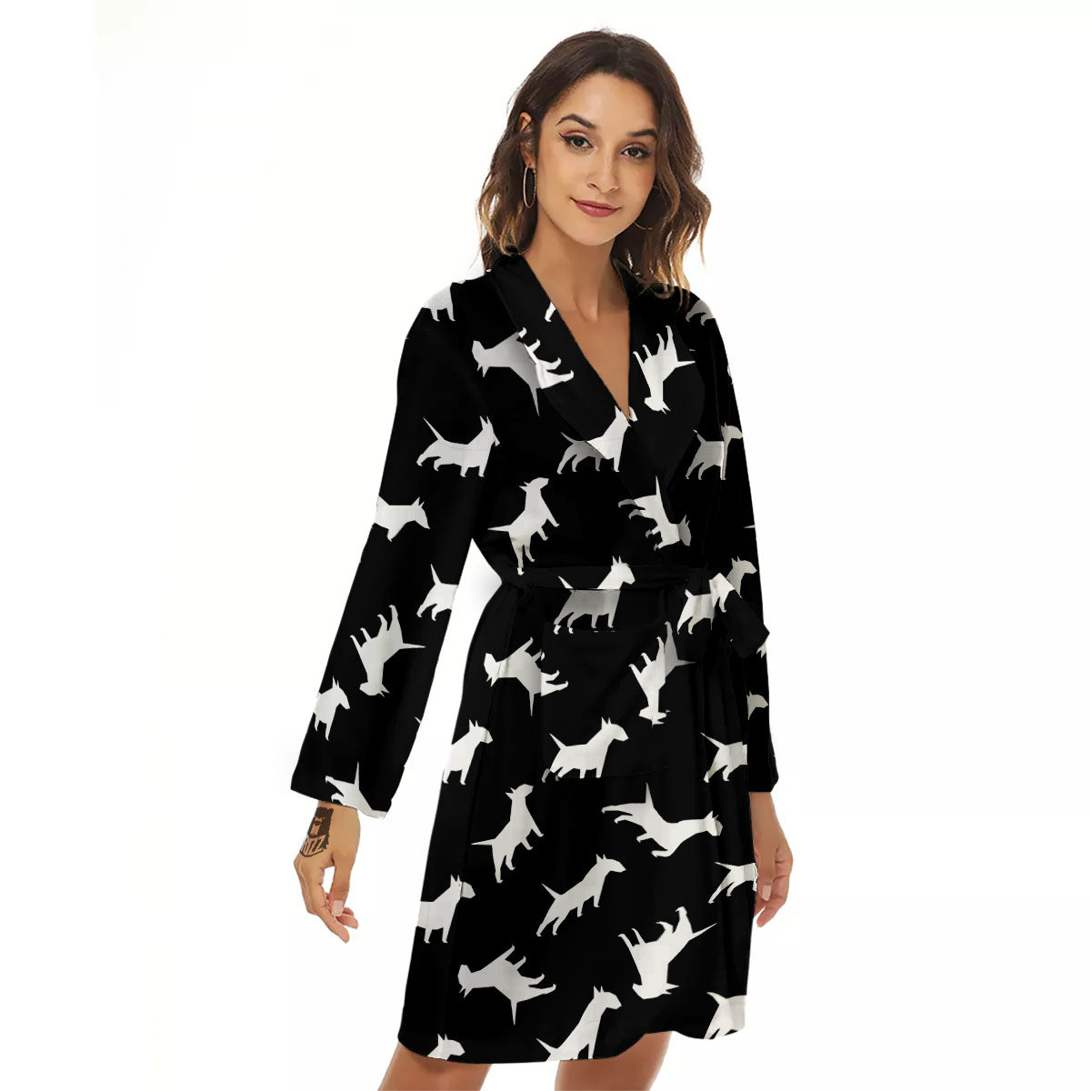 Bull Terrier Black Print Pattern Women's Robe-grizzshop