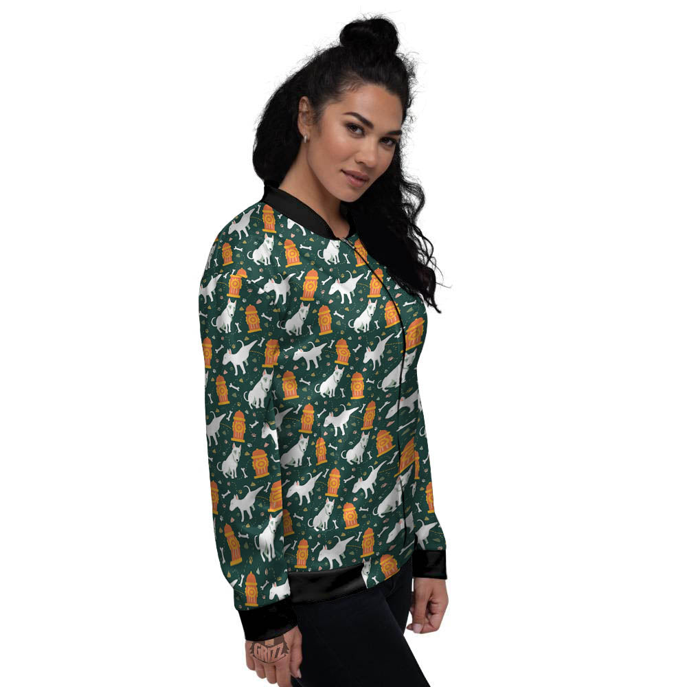 Bull Terrier Cartoon Print Pattern Women's Bomber Jacket-grizzshop
