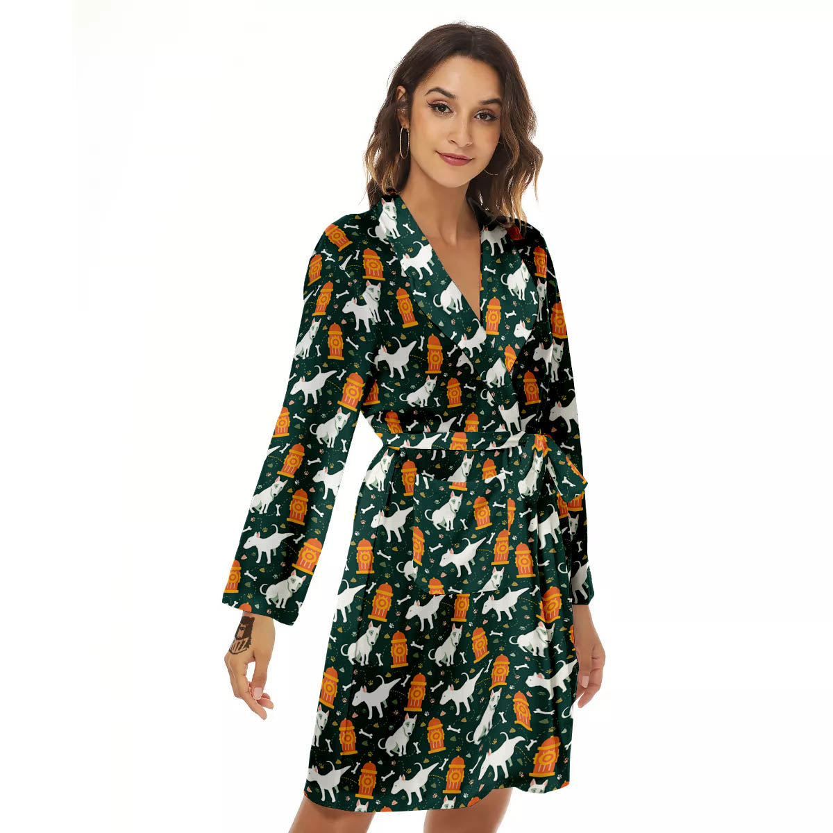 Bull Terrier Cartoon Print Pattern Women's Robe-grizzshop