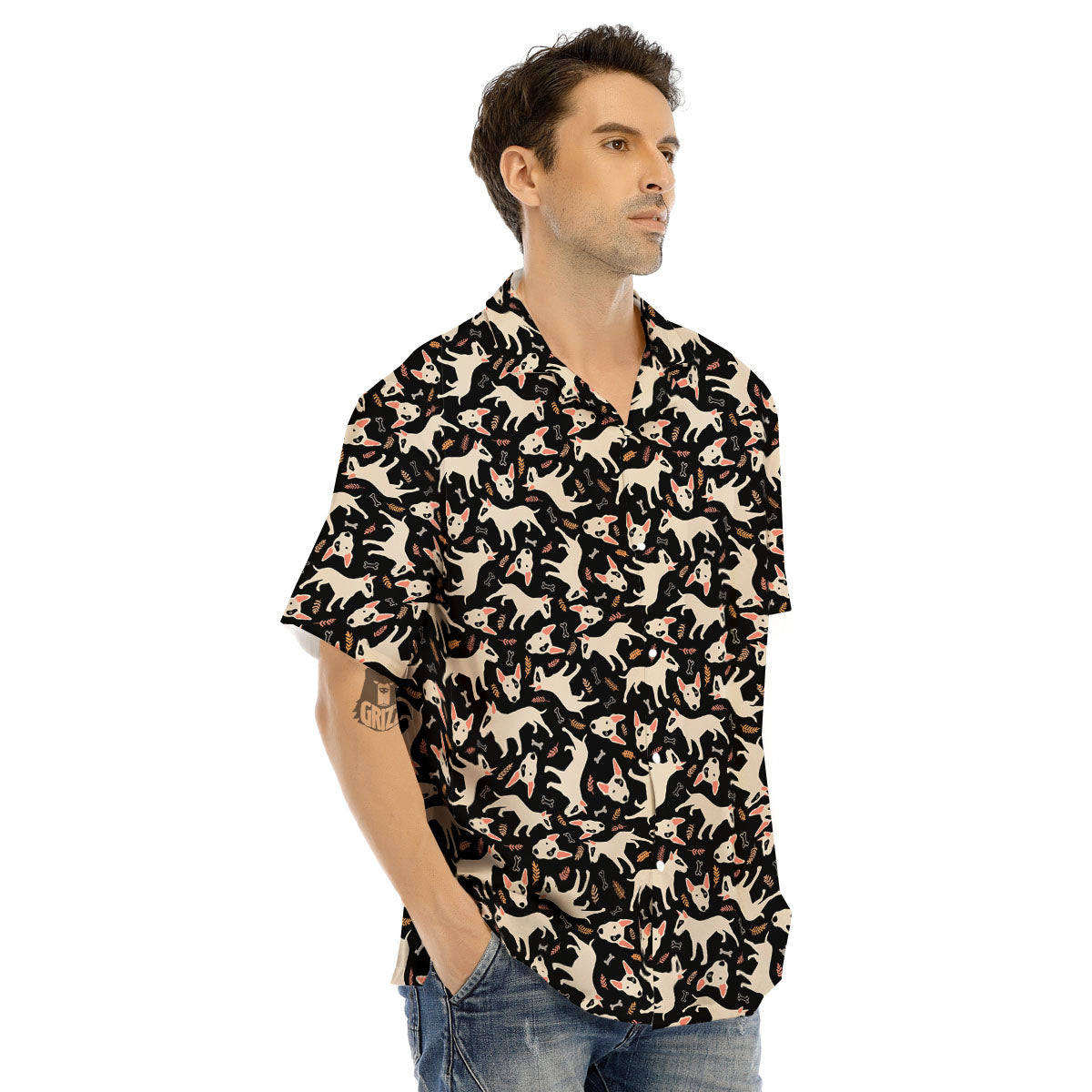 Bull Terrier Doodle Print Pattern Men's Hawaiian Shirt-grizzshop