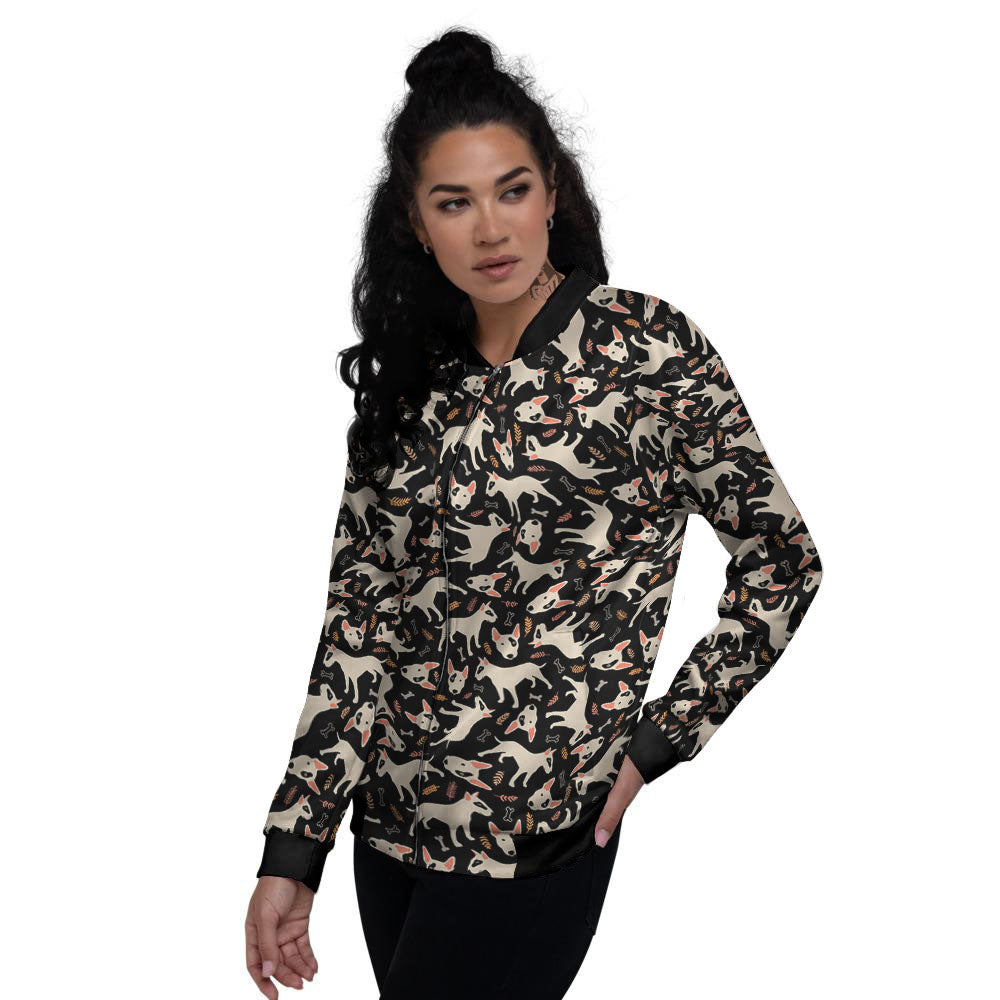 Bull Terrier Doodle Print Pattern Women's Bomber Jacket-grizzshop