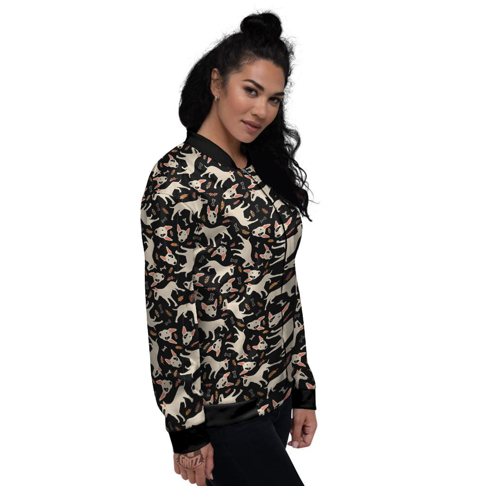 Bull Terrier Doodle Print Pattern Women's Bomber Jacket-grizzshop