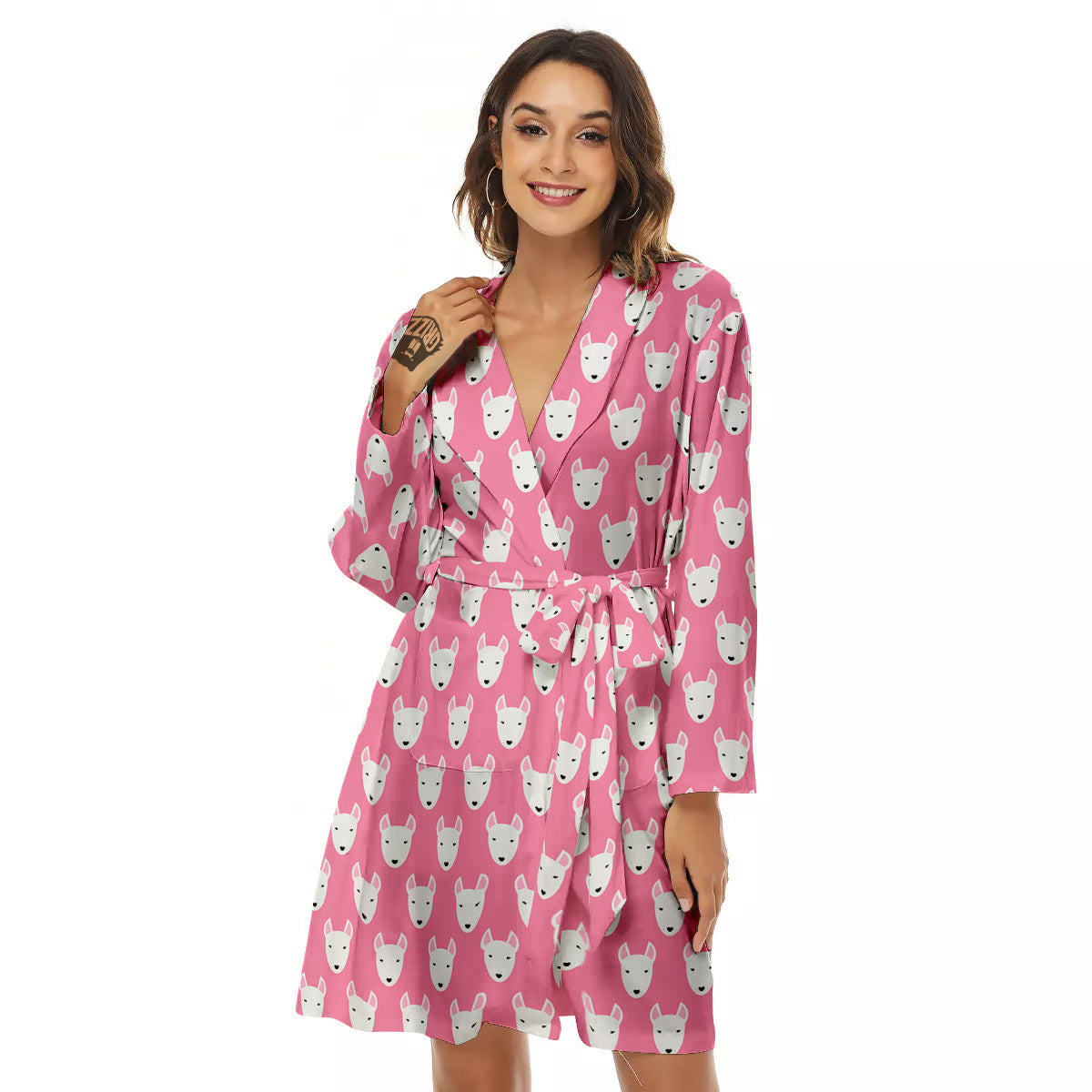 Bull Terrier Faces Cute Print Pattern Women's Robe-grizzshop
