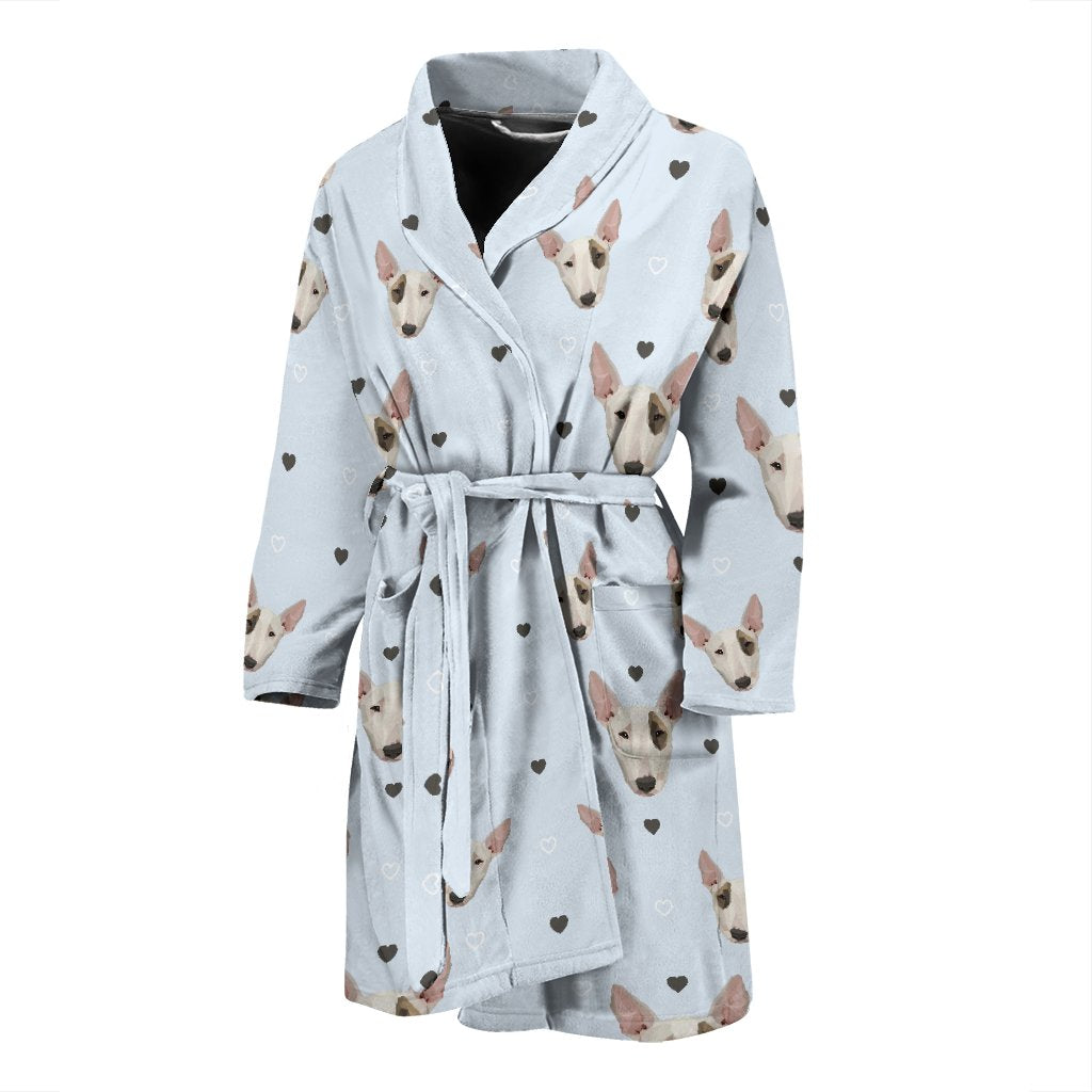 Bull Terrier Heart Pattern Print Men Long Robe-grizzshop