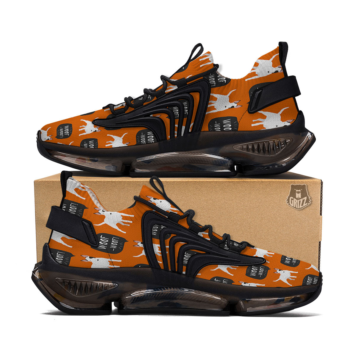Bull Terrier Orange Print Pattern Black Gym Shoes-grizzshop