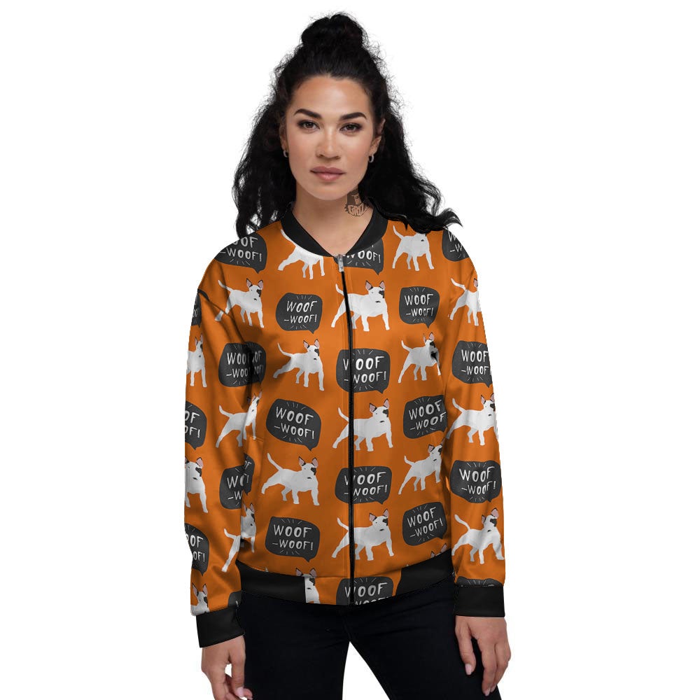 Bull Terrier Orange Print Pattern Women's Bomber Jacket-grizzshop