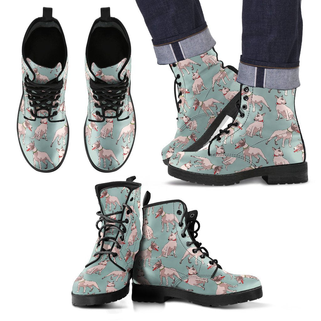 Bull Terrier Pattern Print Men Women Leather Boots-grizzshop