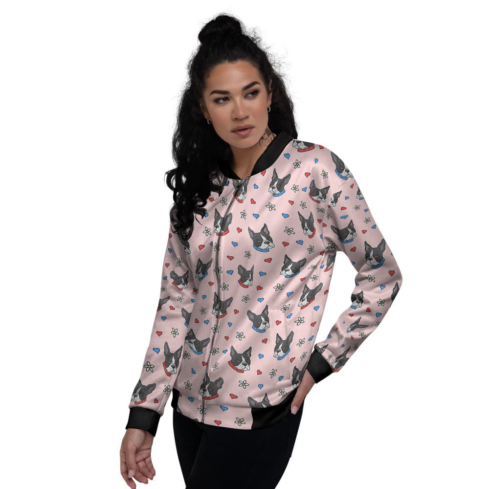Bull Terrier Pink Print Pattern Women's Bomber Jacket-grizzshop