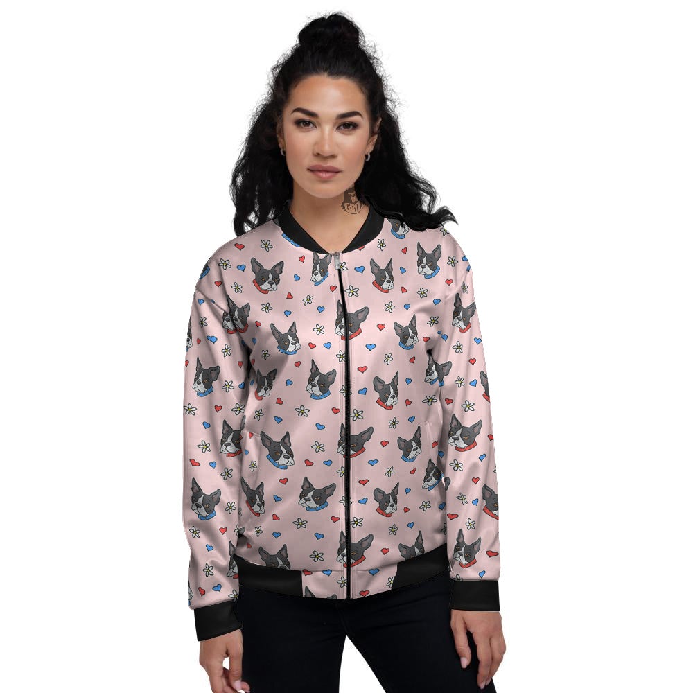 Bull Terrier Pink Print Pattern Women's Bomber Jacket-grizzshop