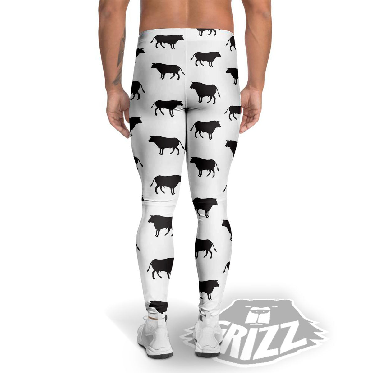 Bull White And Black Print Pattern Men's Leggings-grizzshop