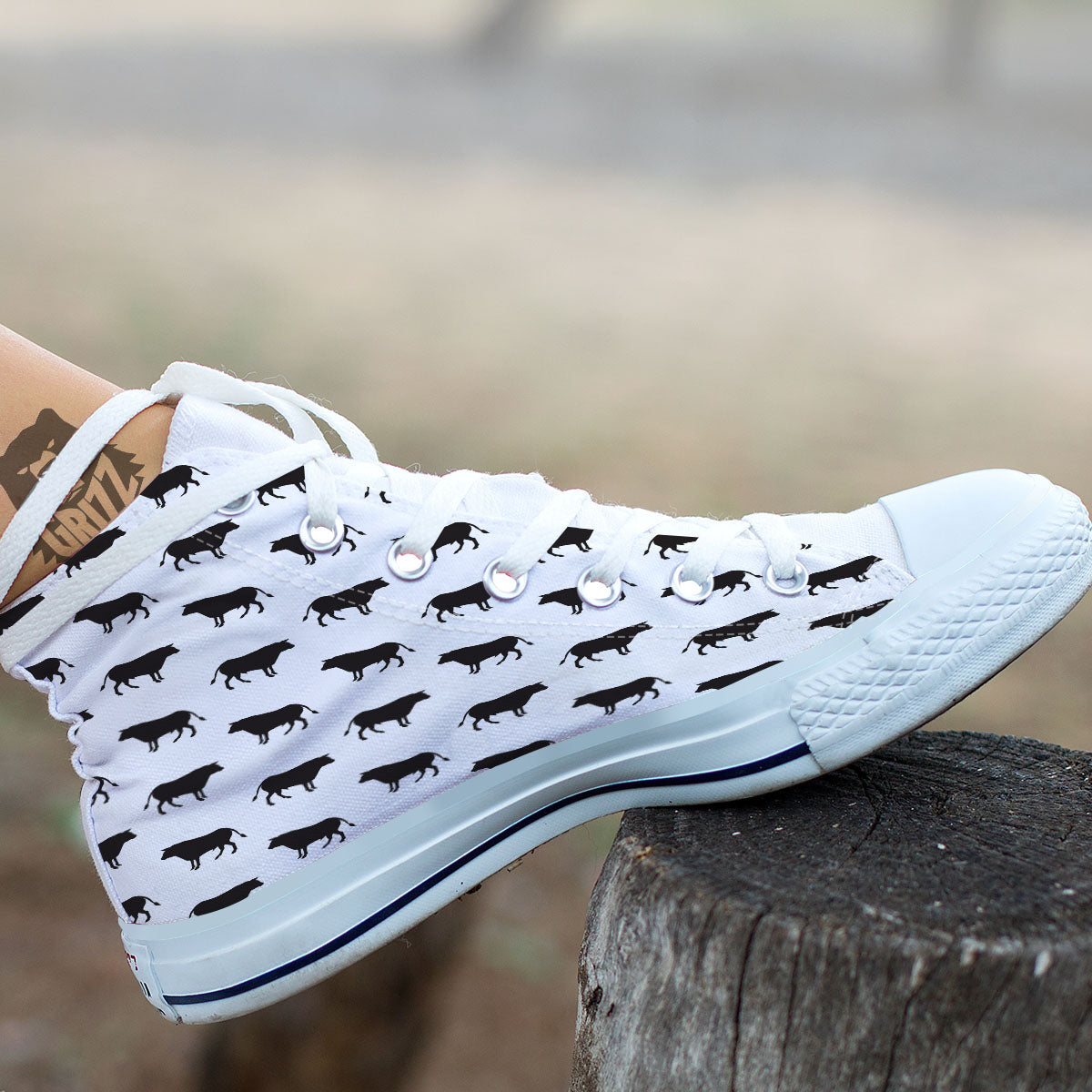 Bull White And Black Print Pattern White High Top Shoes-grizzshop