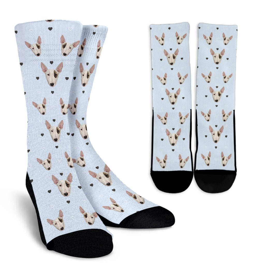 Bull Terrier Heart Pattern Print Unisex Crew Socks-grizzshop