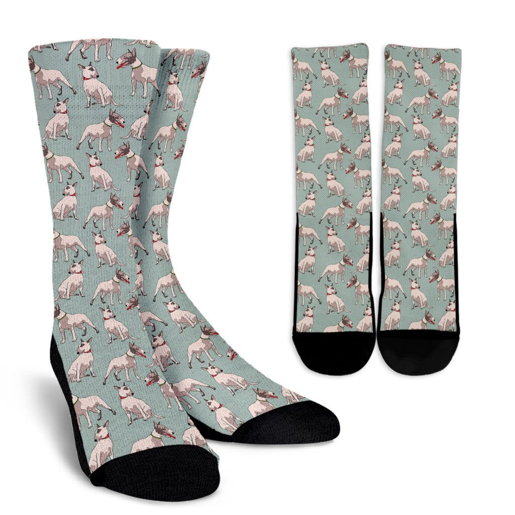Bull Terrier Pattern Print Unisex Crew Socks-grizzshop