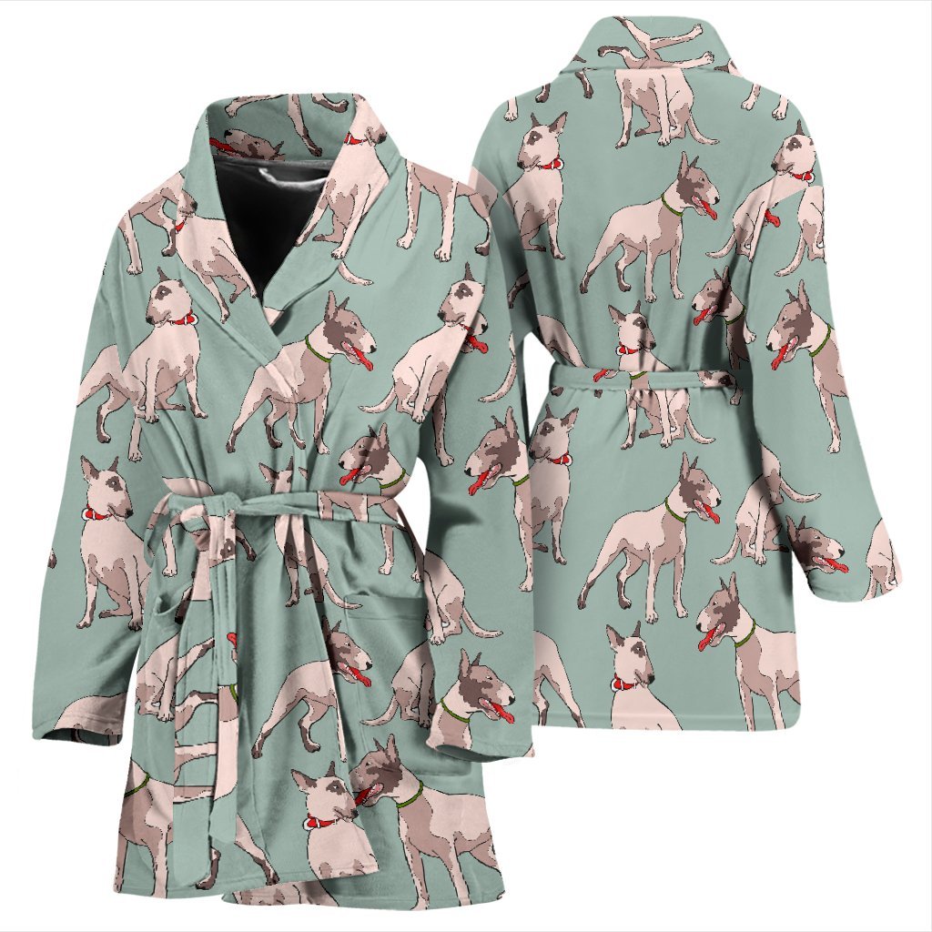 Bull Terrier Pattern Print Women Long Robe-grizzshop