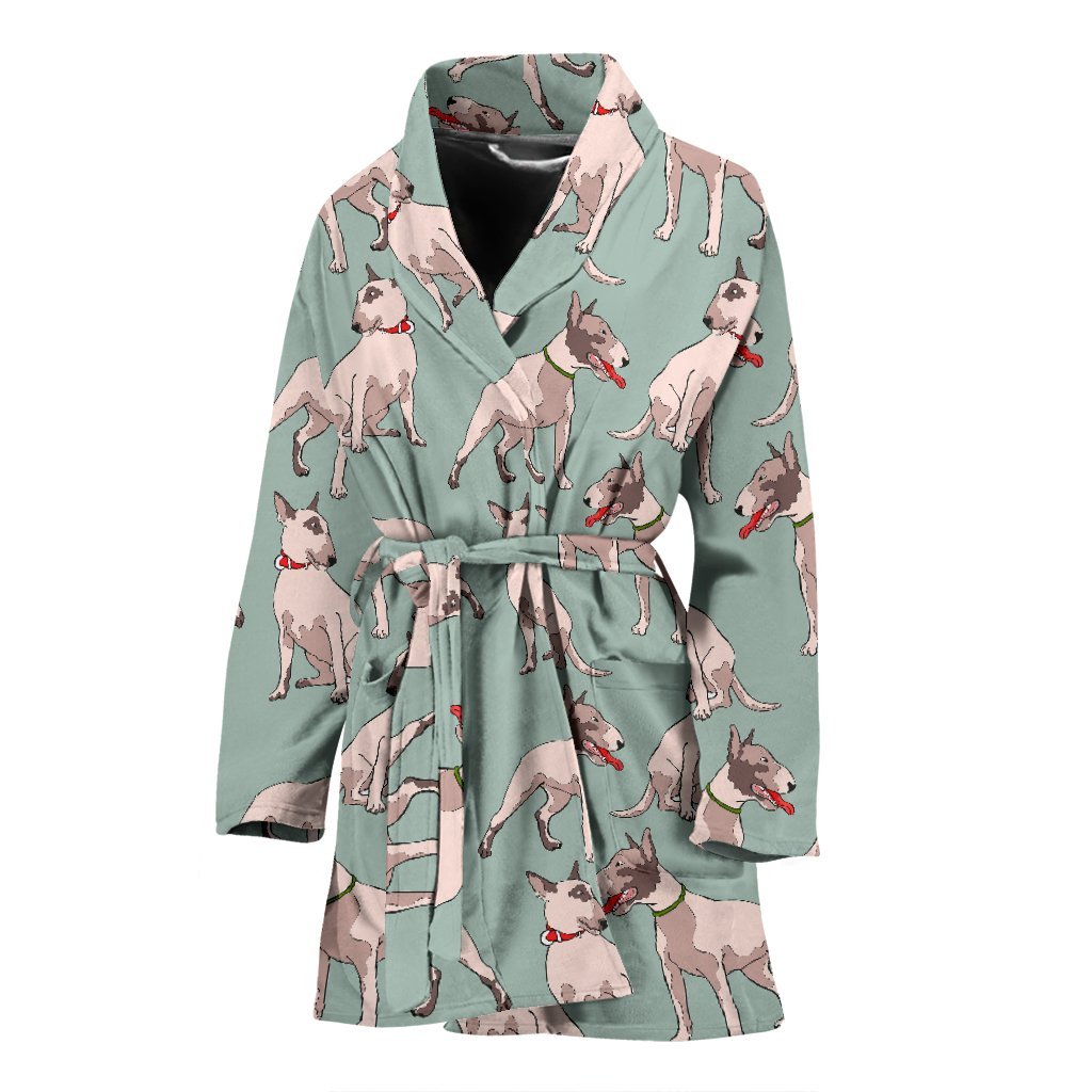 Bull Terrier Pattern Print Women Long Robe-grizzshop