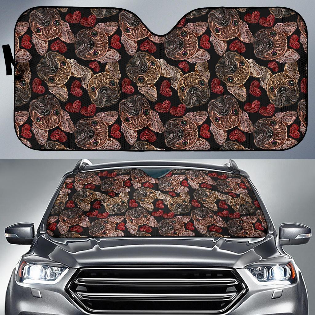 Bulldog Crochet Pattern Print Car Sun Shade-grizzshop