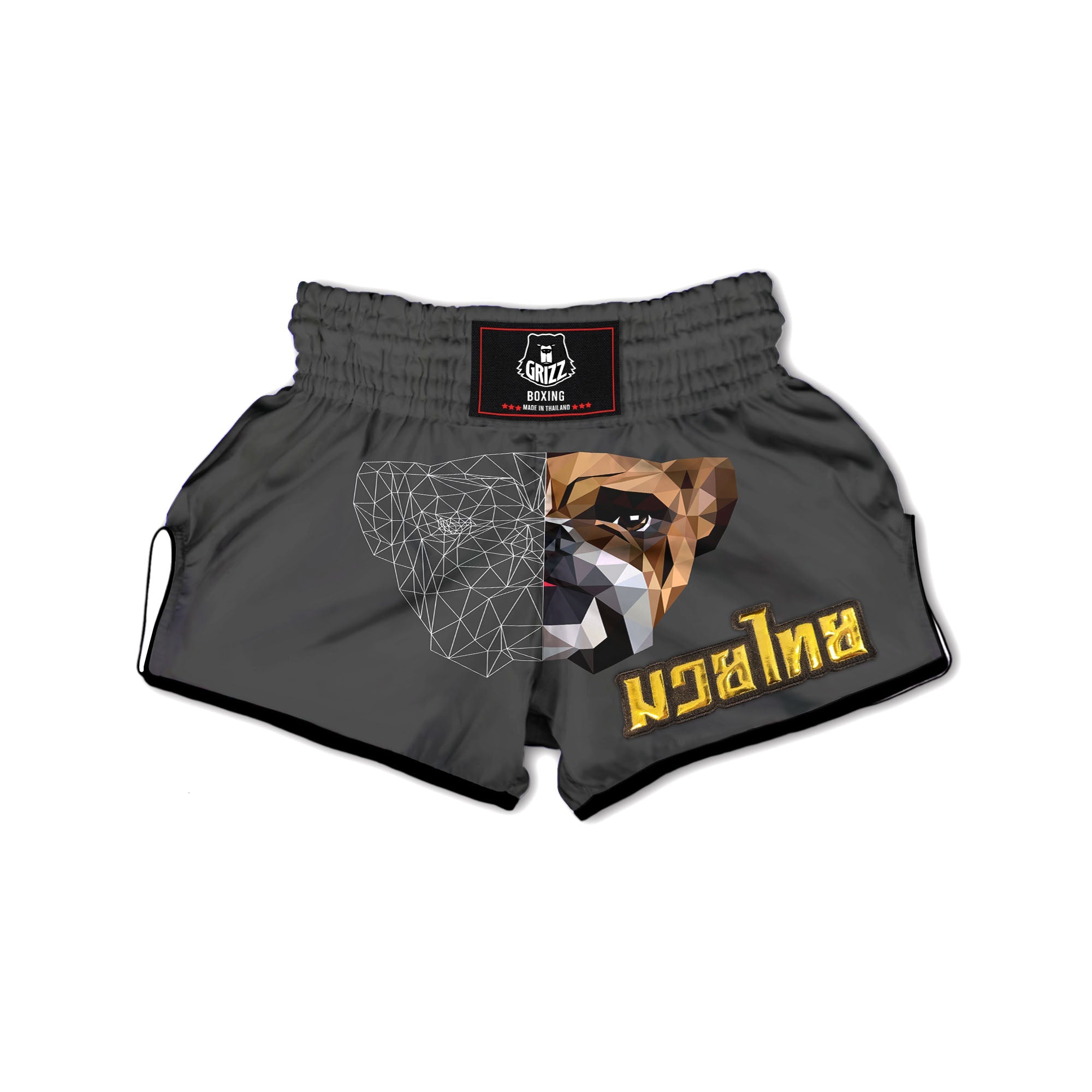 Bulldog Geometric English Print Muay Thai Boxing Shorts-grizzshop