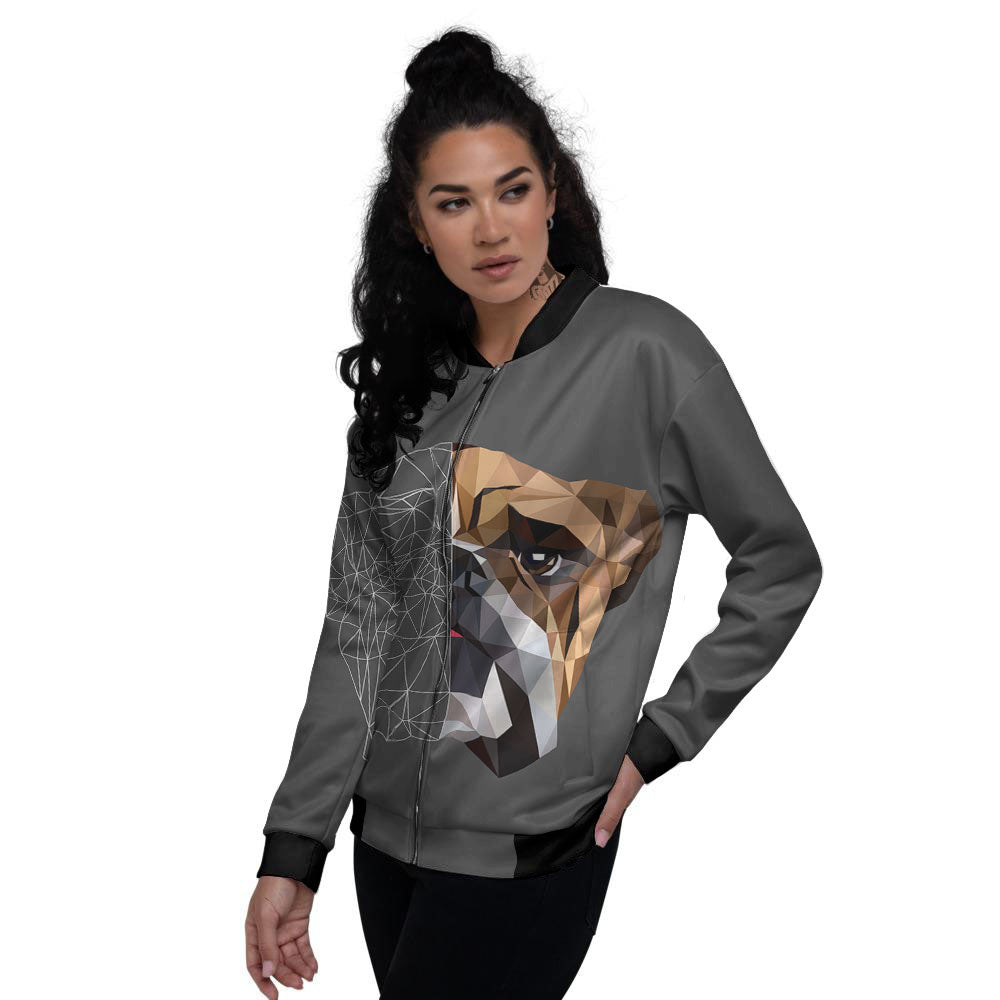 Bulldog Geometric English Print Women's Bomber Jacket-grizzshop