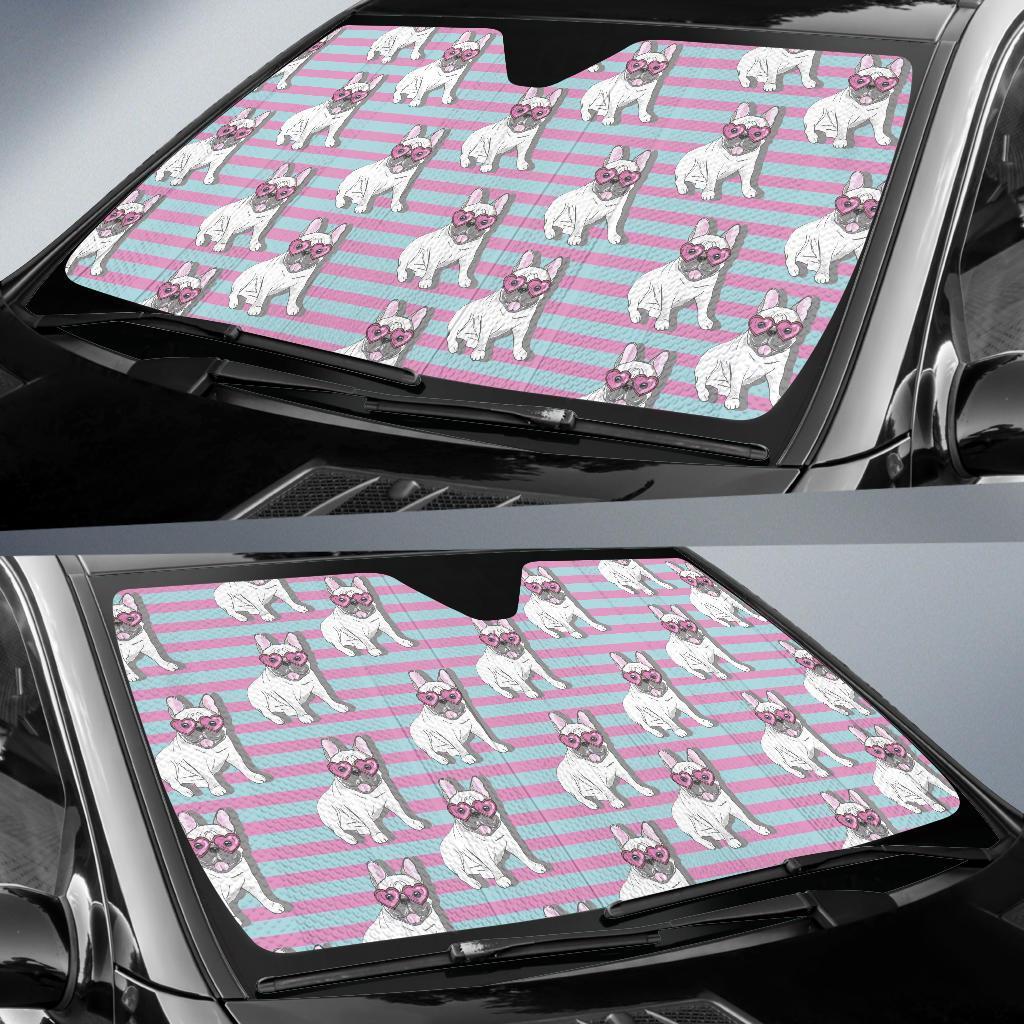 Bulldog Heart Sunglasses Pattern Print Car Sun Shade-grizzshop