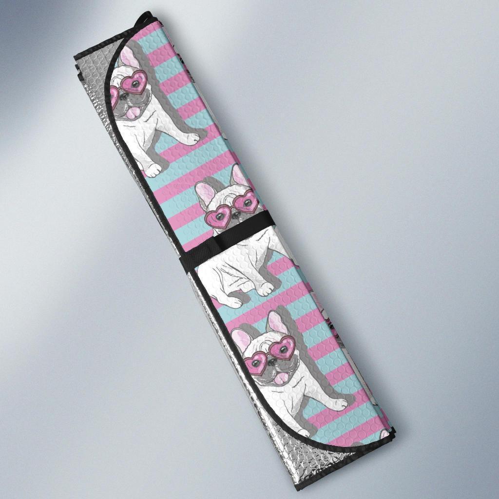 Bulldog Heart Sunglasses Pattern Print Car Sun Shade-grizzshop