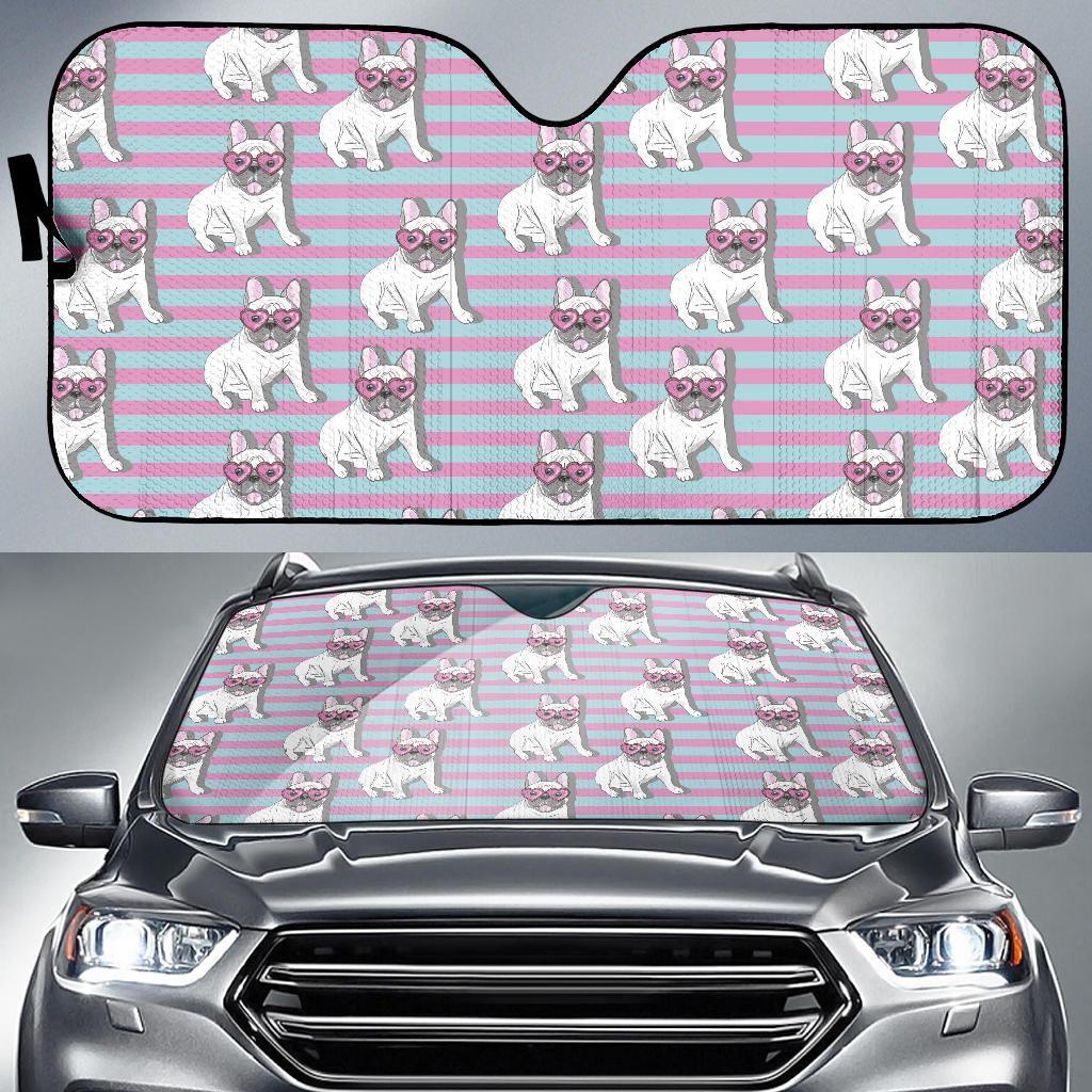 Bulldog Heart Sunglasses Pattern Print Car Sun Shade-grizzshop