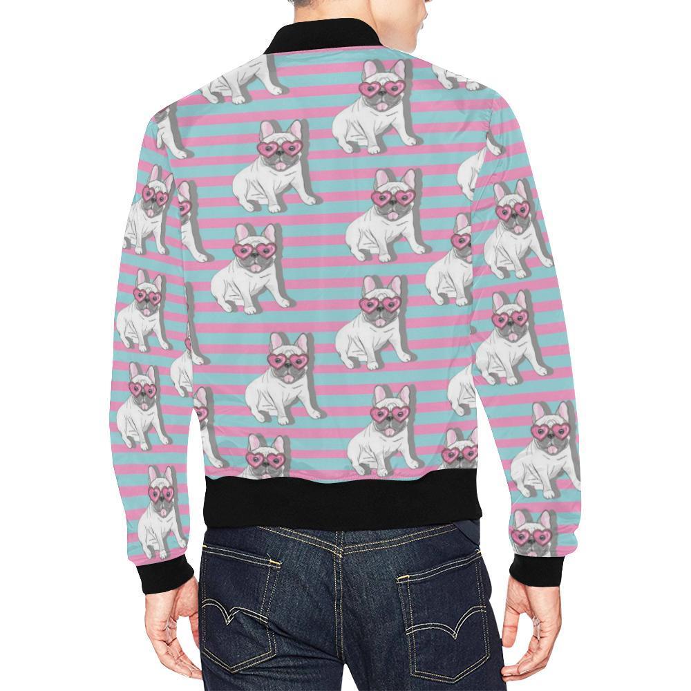 Bulldog Heart Sunglasses Pattern Print Men's Bomber Jacket-grizzshop