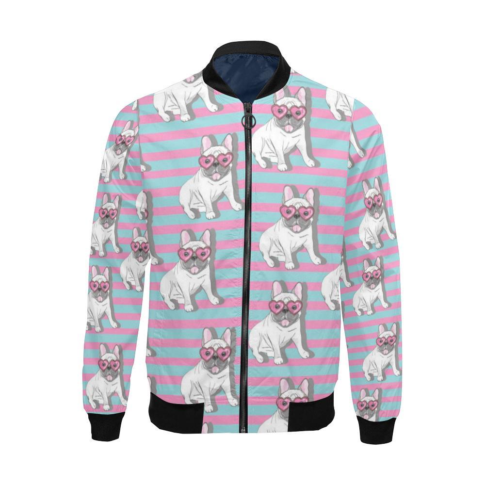 Bulldog Heart Sunglasses Pattern Print Men's Bomber Jacket-grizzshop