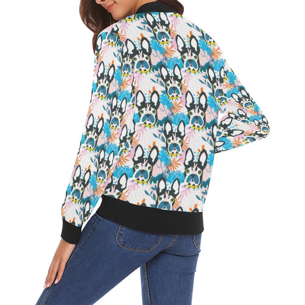 Bulldog Paint Pattern Print Women Casual Bomber Jacket-grizzshop