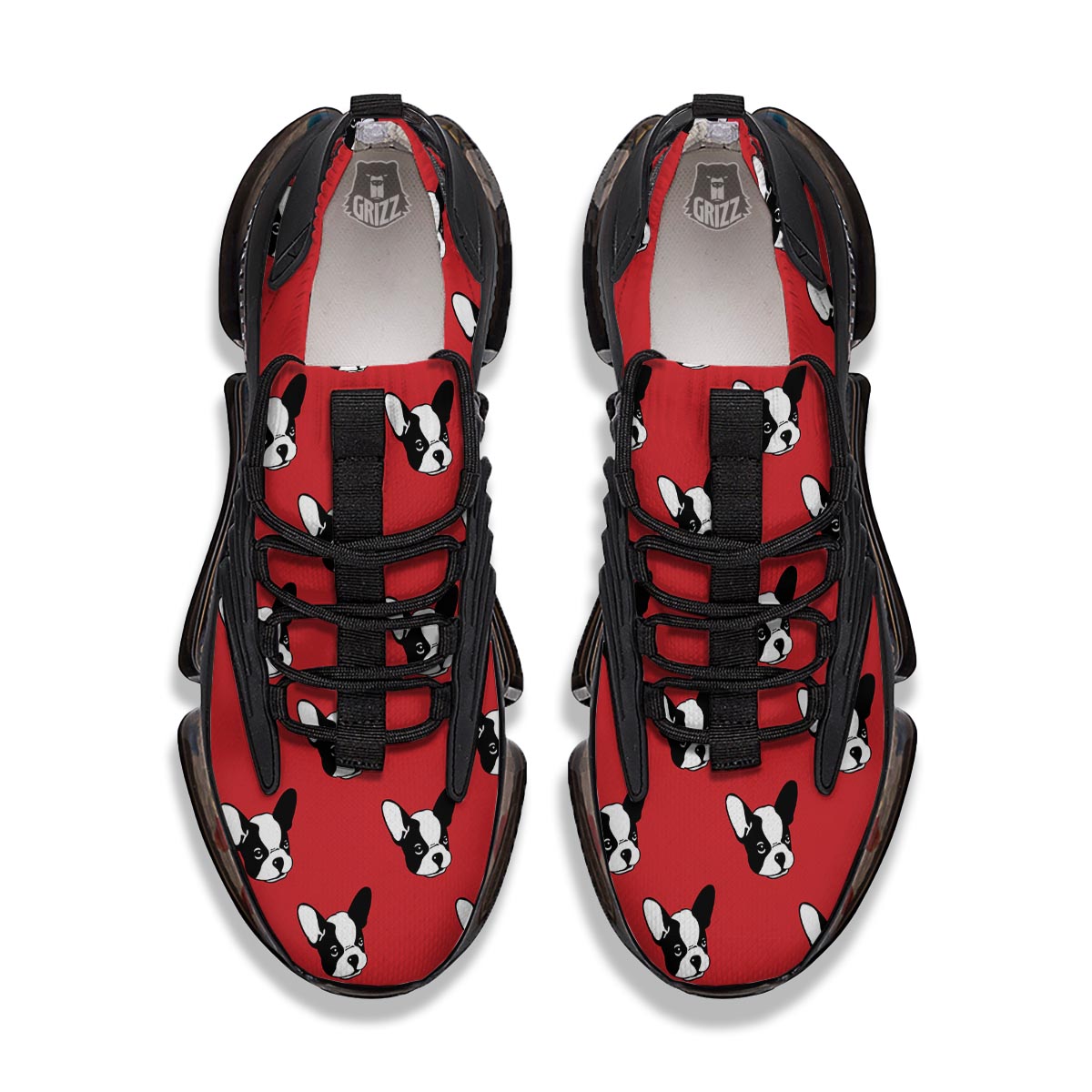 Bulldog Red French Print Pattern Black Gym Shoes-grizzshop