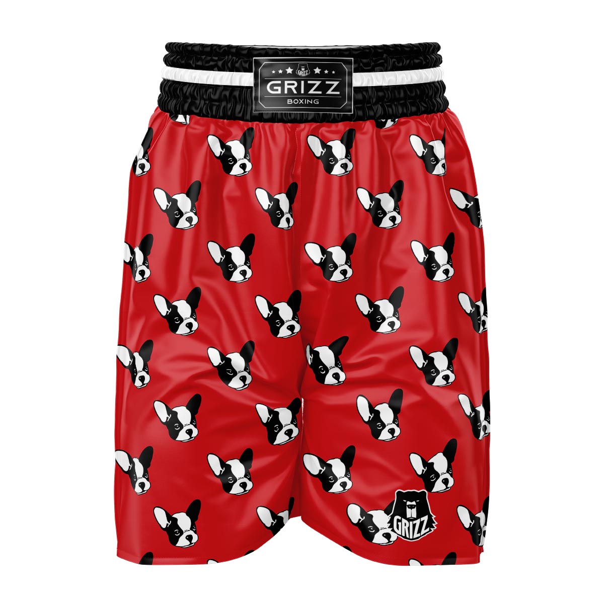 Bulldog Red French Print Pattern Boxing Shorts-grizzshop