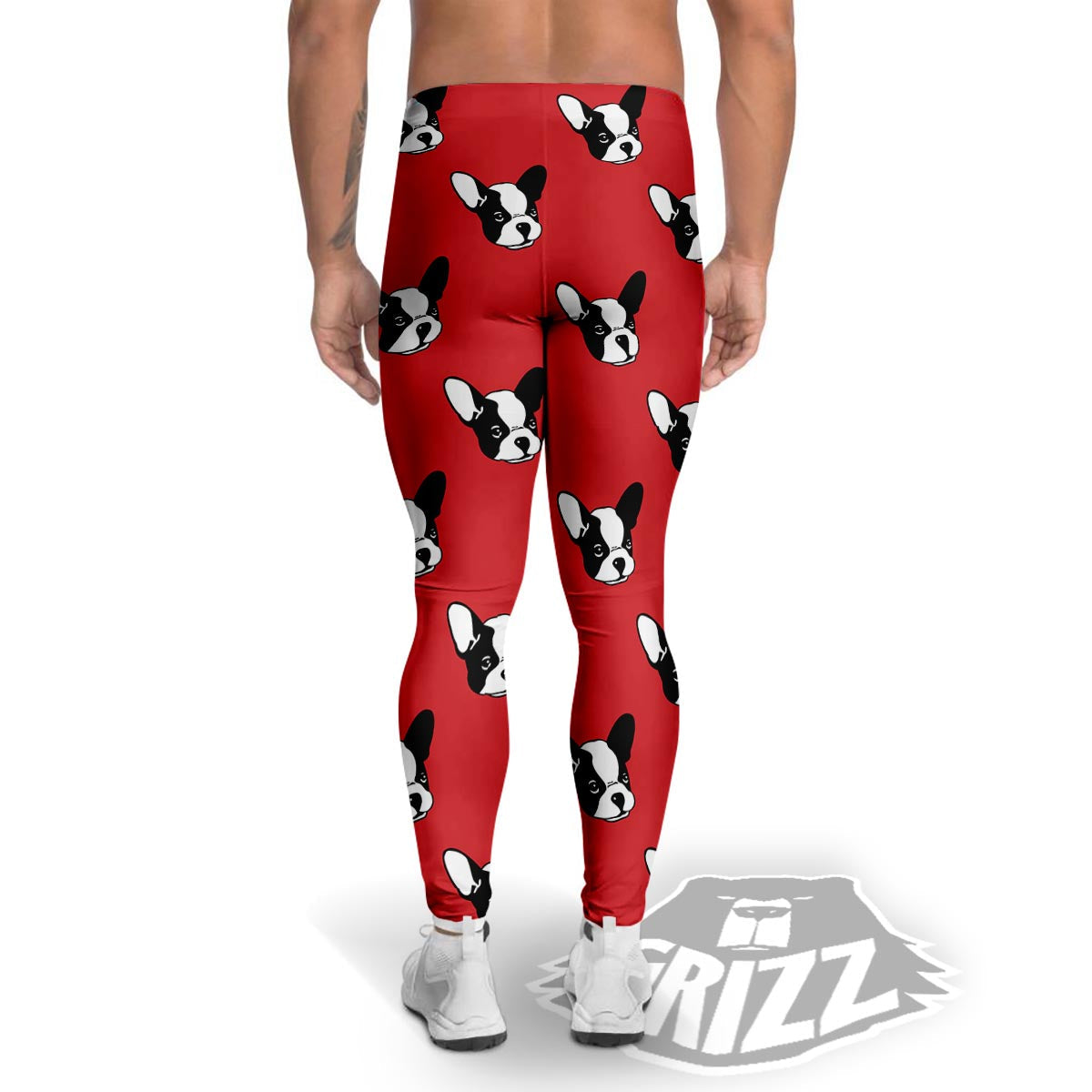 Bulldog Red French Print Pattern Men's Leggings-grizzshop