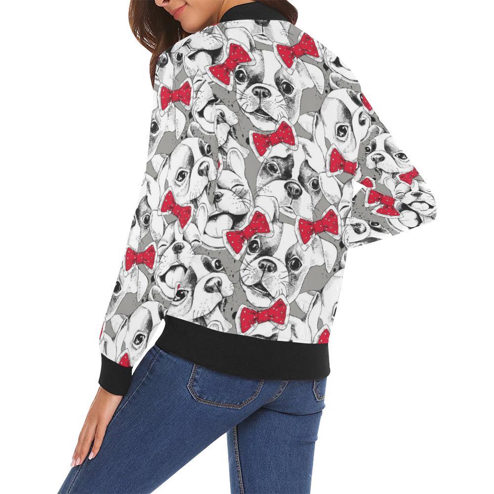 Bulldog Tuxedo Pattern Print Women Casual Bomber Jacket-grizzshop