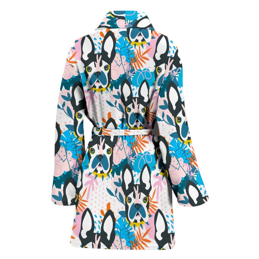 Bulldog Paint Pattern Print Women Long Robe-grizzshop