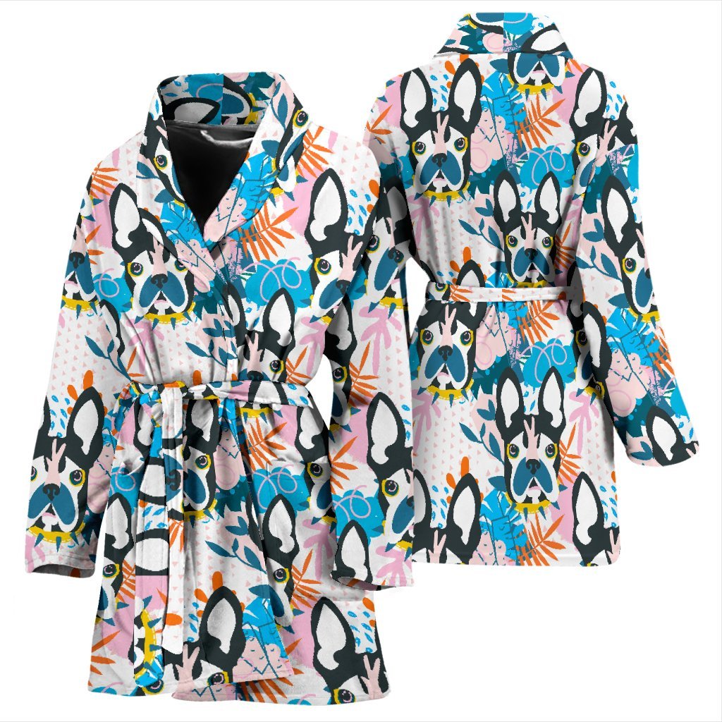 Bulldog Paint Pattern Print Women Long Robe-grizzshop