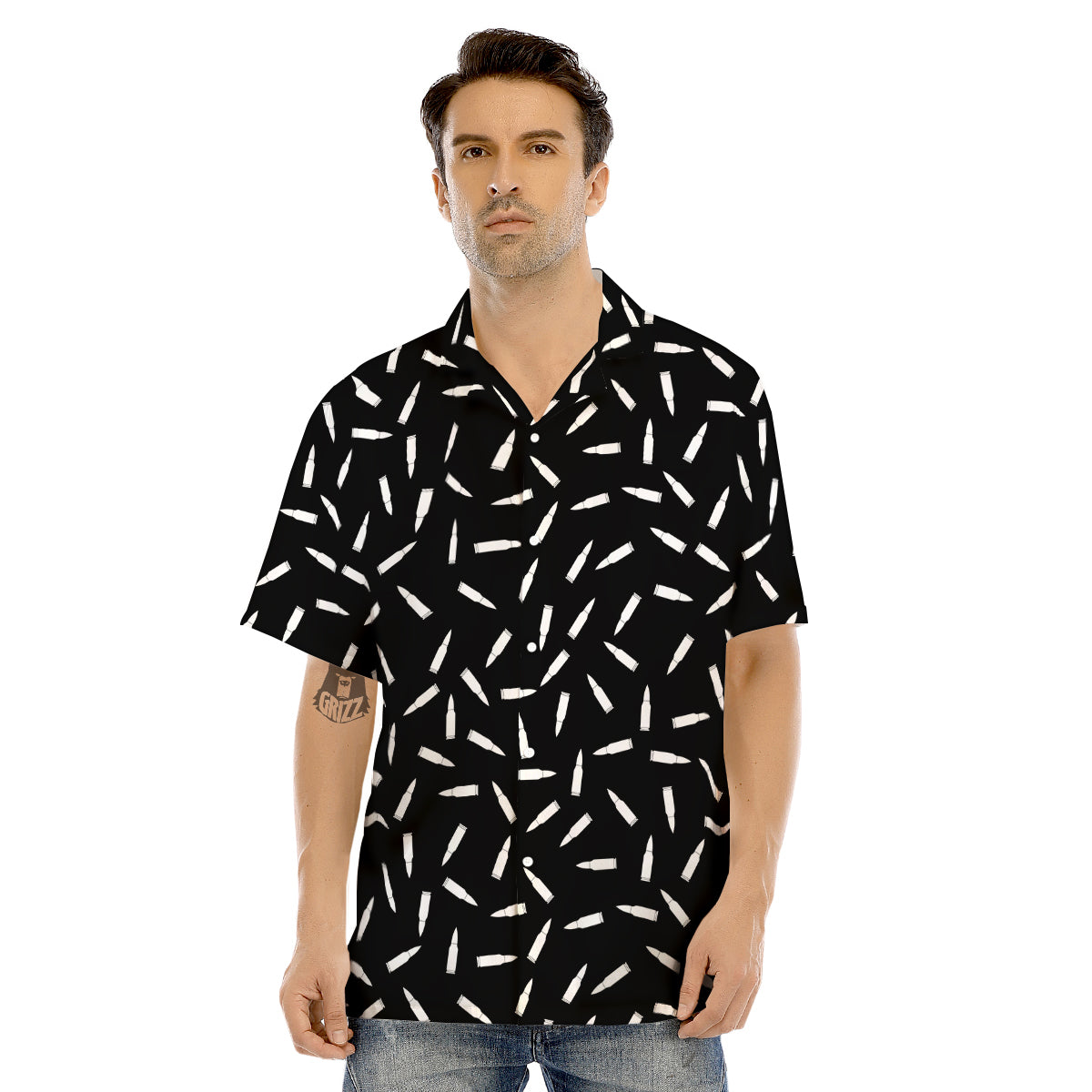 Bullet Gun White Print Pattern Men's Hawaiian Shirt-grizzshop