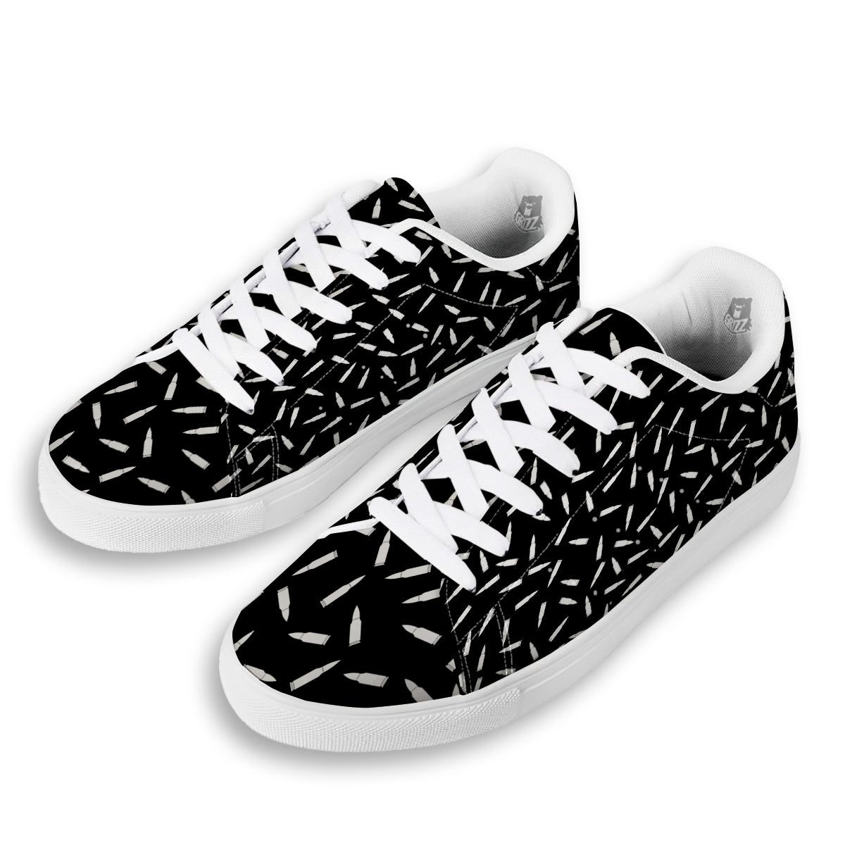 Bullet Gun White Print Pattern White Low Top Sneakers-grizzshop