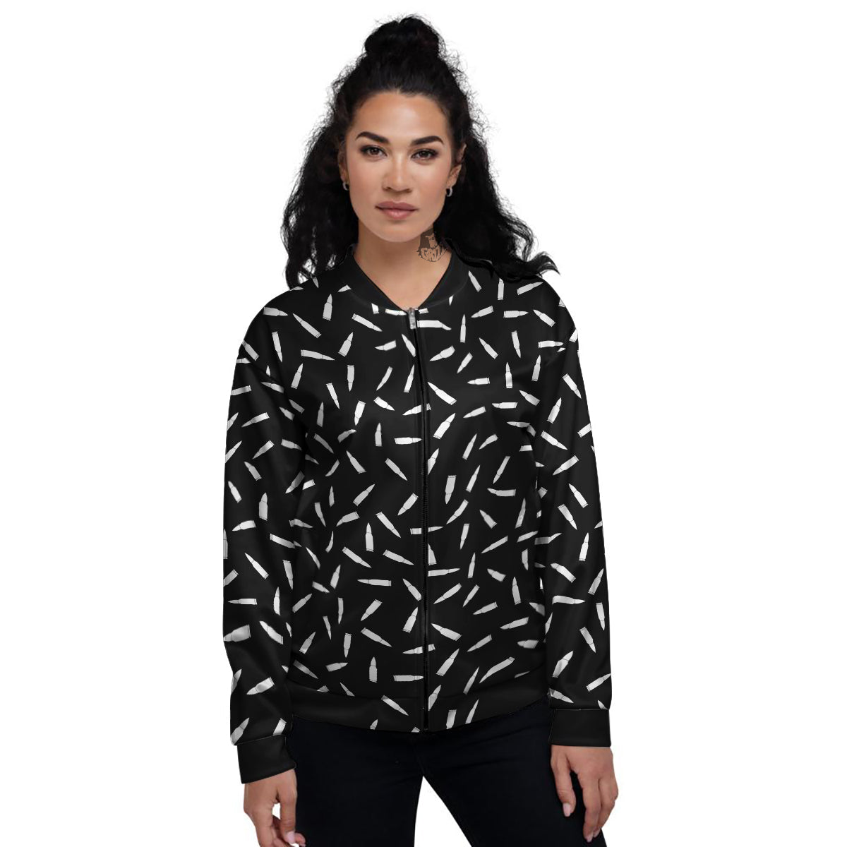 Bullet Gun White Print Pattern Women's Bomber Jacket-grizzshop