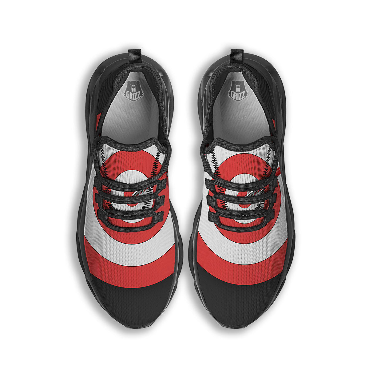 Bullseye Target White And Red Print Black Running Shoes-grizzshop