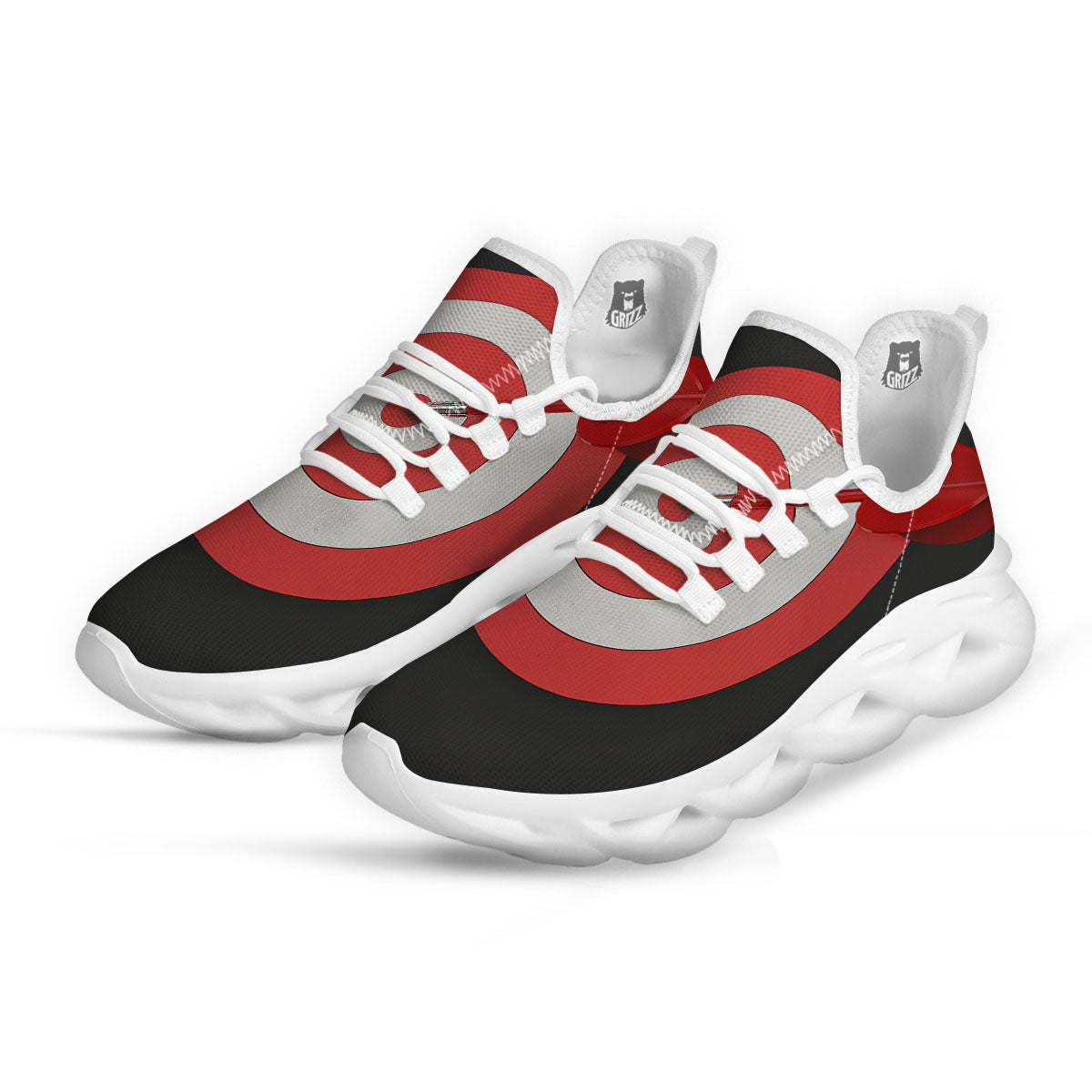 Bullseye Target White And Red Print White Running Shoes-grizzshop