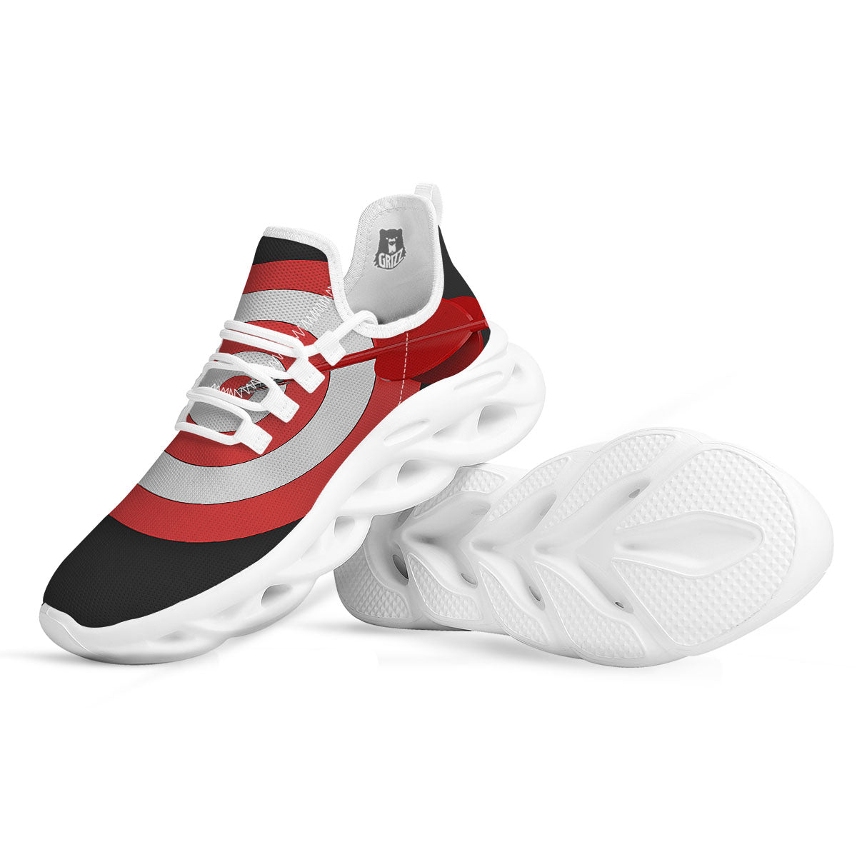 Bullseye Target White And Red Print White Running Shoes-grizzshop