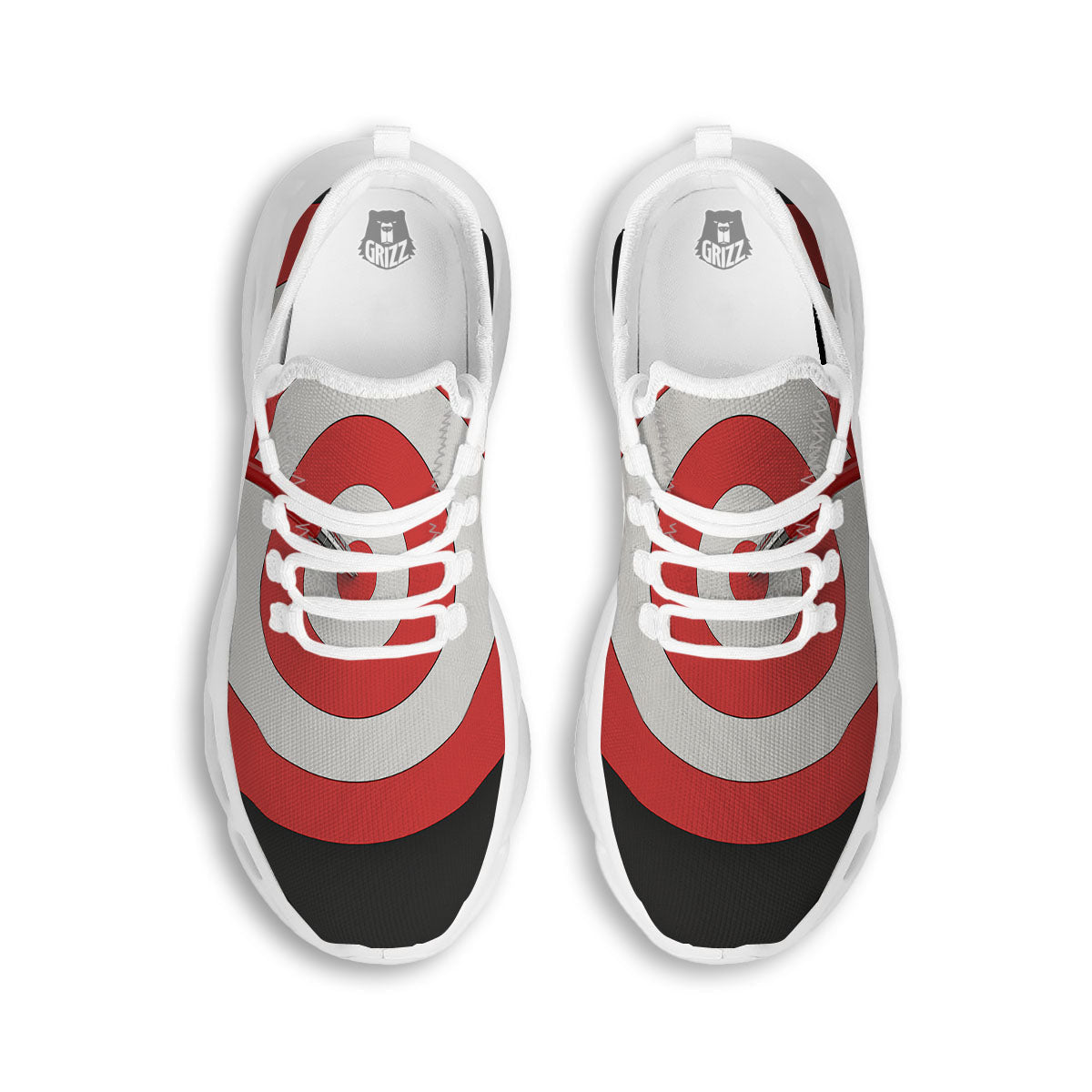 Bullseye Target White And Red Print White Running Shoes-grizzshop