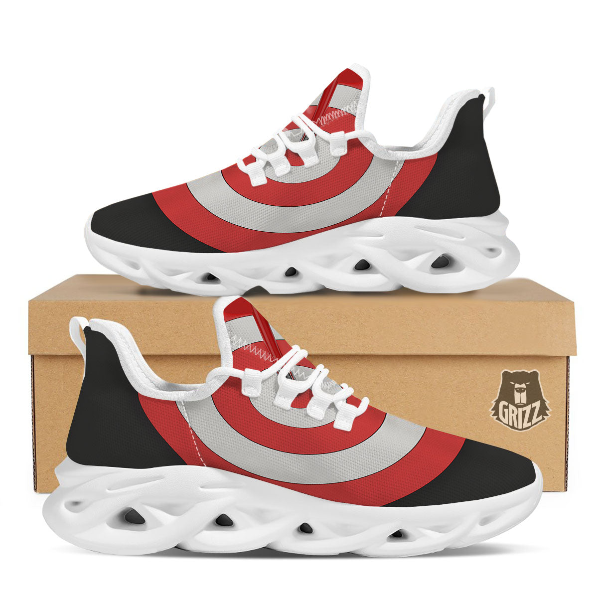 Bullseye Target White And Red Print White Running Shoes-grizzshop