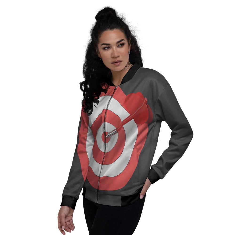 Bullseye Target White And Red Print Women's Bomber Jacket-grizzshop