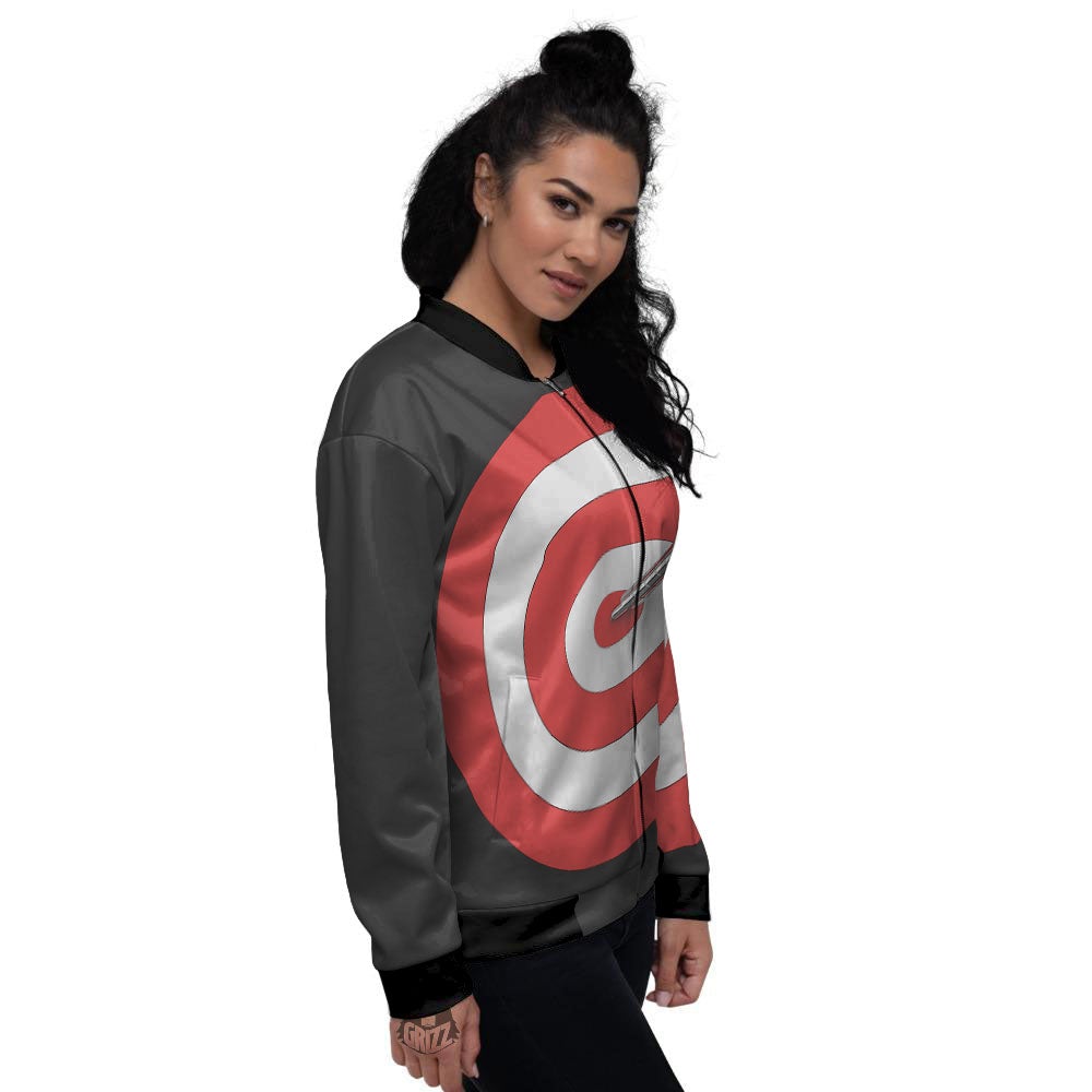 Bullseye Target White And Red Print Women's Bomber Jacket-grizzshop