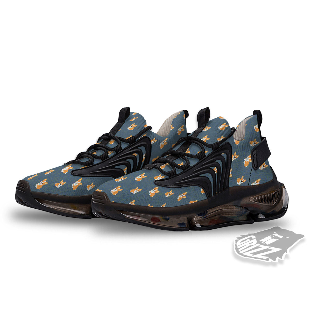 Bunny Corgi Print Pattern Black Gym Shoes-grizzshop